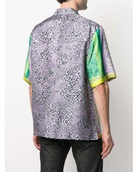 Мужская разноцветная шелковая рубашка с коротким рукавом с принтом от Versace