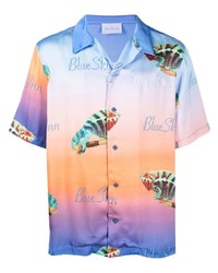 Мужская разноцветная шелковая рубашка с коротким рукавом с принтом от BLUE SKY INN