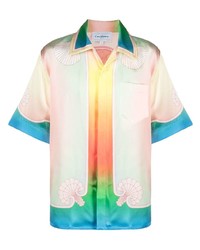 Мужская разноцветная шелковая рубашка с коротким рукавом с принтом от Casablanca
