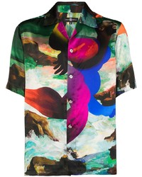 Мужская разноцветная шелковая рубашка с коротким рукавом с принтом от Edward Crutchley