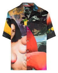 Мужская разноцветная шелковая рубашка с коротким рукавом с принтом от Edward Crutchley