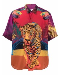 Мужская разноцветная шелковая рубашка с коротким рукавом с принтом от Etro