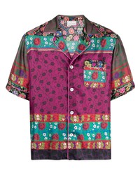 Мужская разноцветная шелковая рубашка с коротким рукавом с принтом от Pierre Louis Mascia