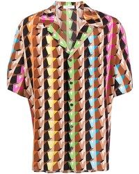 Мужская разноцветная шелковая рубашка с коротким рукавом с принтом от Valentino