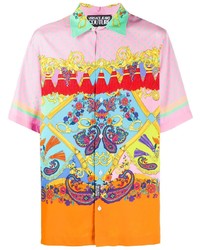 Мужская разноцветная шелковая рубашка с коротким рукавом с принтом от VERSACE JEANS COUTURE