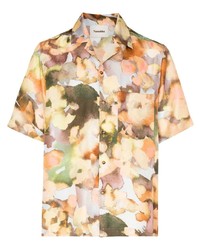 Мужская разноцветная шелковая рубашка с коротким рукавом с цветочным принтом от Nanushka