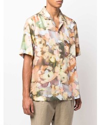 Мужская разноцветная шелковая рубашка с коротким рукавом с цветочным принтом от Nanushka