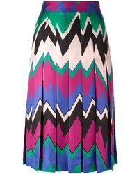 Разноцветная юбка-миди с узором зигзаг от Salvatore Ferragamo