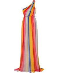 Разноцветное вечернее платье в вертикальную полоску