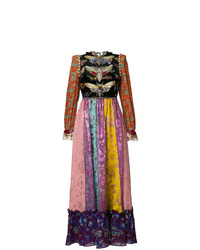 Разноцветное вечернее платье с украшением от Gucci