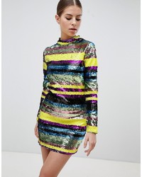 Разноцветное облегающее платье с пайетками