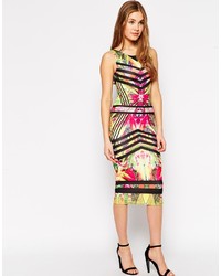 Разноцветное облегающее платье с цветочным принтом