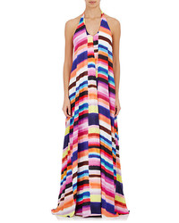 Разноцветное платье-макси в горизонтальную полоску