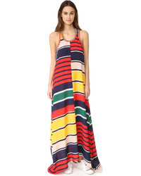 Разноцветное платье-макси в горизонтальную полоску