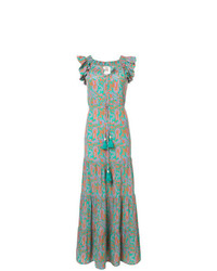 Разноцветное платье-макси с "огурцами" от Figue