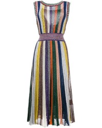 Разноцветное платье-миди в вертикальную полоску от Missoni