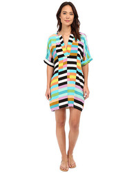Разноцветное платье-рубашка в горизонтальную полоску