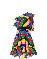 Разноцветное платье с пышной юбкой в горизонтальную полоску
