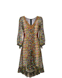 Разноцветное платье с пышной юбкой с леопардовым принтом от Marco De Vincenzo