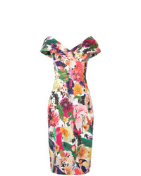 Разноцветное платье-футляр с цветочным принтом от Cushnie et Ochs