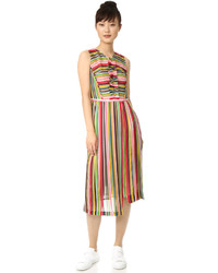 Разноцветное шелковое платье в горизонтальную полоску от No.21