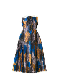Разноцветное шелковое платье с пышной юбкой с принтом от Marni
