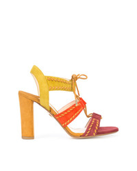Разноцветные замшевые босоножки на каблуке от Andrea Gomez