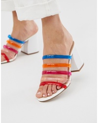 Разноцветные кожаные босоножки на каблуке от ASOS DESIGN