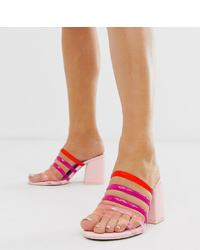 Разноцветные кожаные босоножки на каблуке от ASOS DESIGN