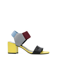 Разноцветные кожаные босоножки на каблуке от Pollini