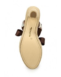 Разноцветные кожаные босоножки на каблуке от Tamaris