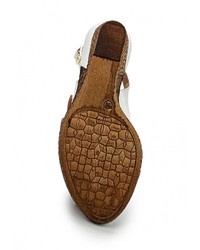 Разноцветные кожаные босоножки на танкетке от Mabu