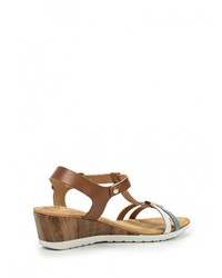 Разноцветные кожаные босоножки на танкетке от Tamaris