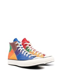Мужские разноцветные кожаные высокие кеды от Converse