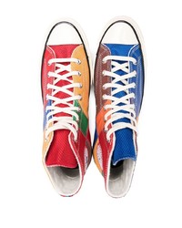 Мужские разноцветные кожаные высокие кеды от Converse