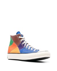 Мужские разноцветные кожаные высокие кеды от Converse