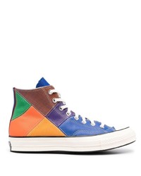 Мужские разноцветные кожаные высокие кеды от Converse