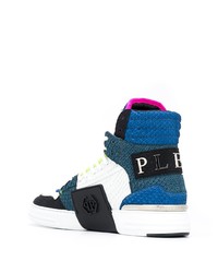 Мужские разноцветные кожаные высокие кеды от Philipp Plein