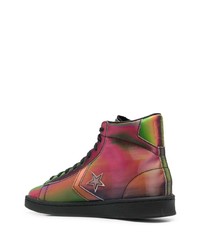 Мужские разноцветные кожаные высокие кеды от Converse