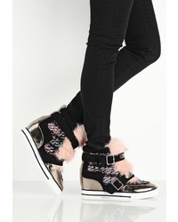 Разноцветные кожаные кроссовки на танкетке от LOST INK