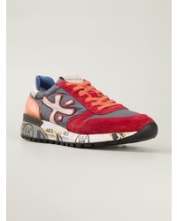 Мужские разноцветные кожаные низкие кеды с принтом от Premiata