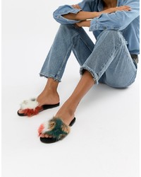 Разноцветные кожаные сандалии на плоской подошве от ASOS DESIGN