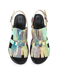 Разноцветные кожаные сандалии на плоской подошве от LOST INK