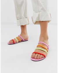 Разноцветные кожаные сандалии на плоской подошве от Monki