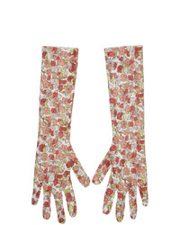 Разноцветные кружевные длинные перчатки с цветочным принтом