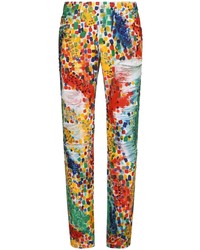 Разноцветные рваные джинсы
