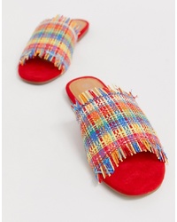 Разноцветные сандалии на плоской подошве из плотной ткани с принтом от Boohoo