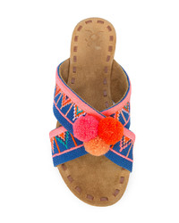 Разноцветные сандалии на плоской подошве из плотной ткани от Figue