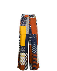 Разноцветные широкие брюки с принтом от Tory Burch