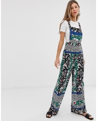 Разноцветные штаны-комбинезон с цветочным принтом